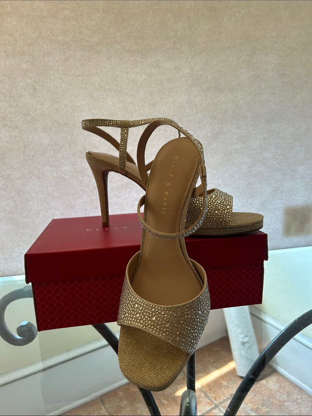 Kelly & Katie Gold Rhinestone Strappy High Heel Sandals